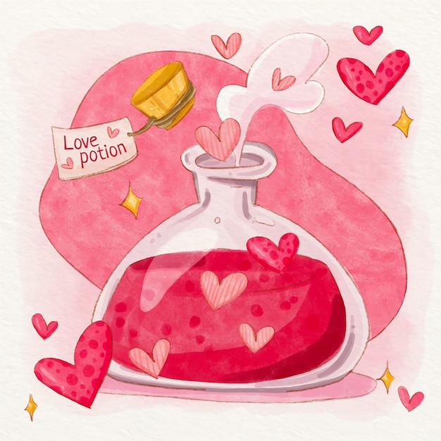 Watercolor love potion illustration