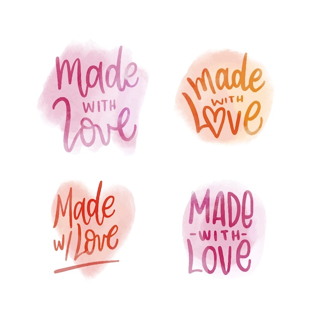 Watercolor made with love labels