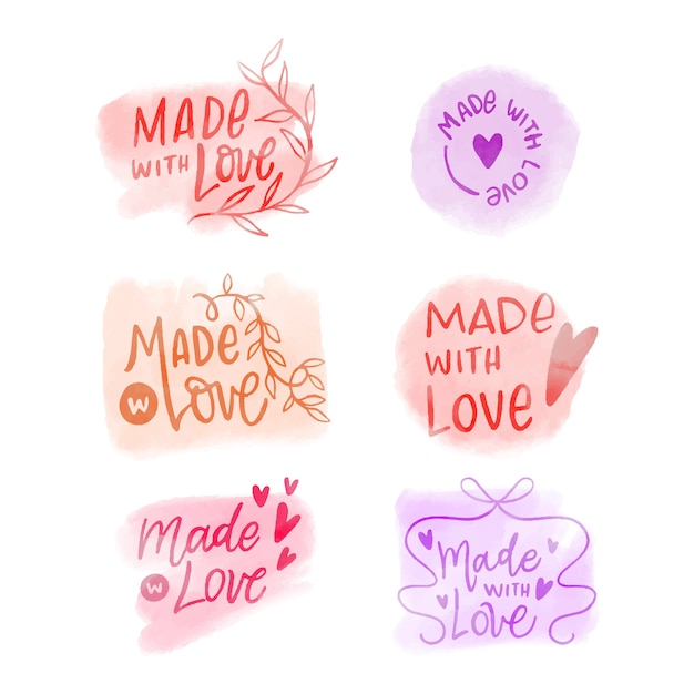 Watercolor made with love labels