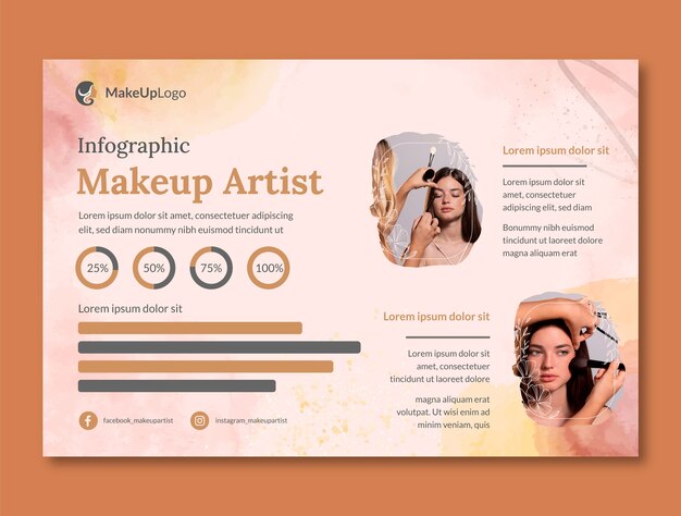 Watercolor makeup artist infographic template