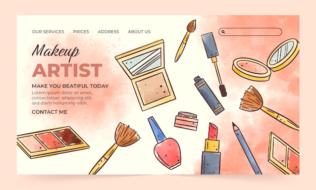 Watercolor makeup artist landing page template