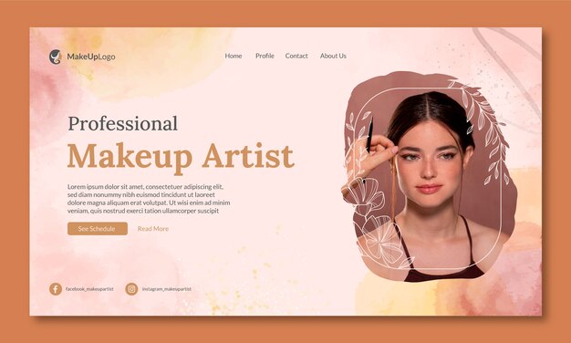 Watercolor makeup artist landing page template