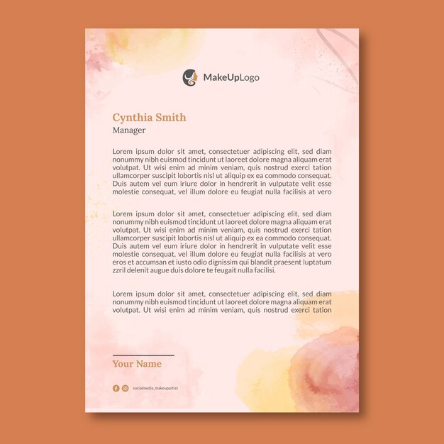 Watercolor makeup artist letterhead template