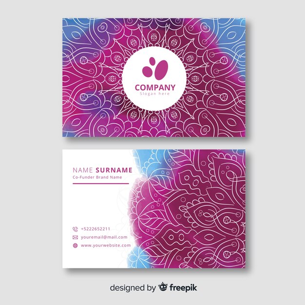 Watercolor mandala business card template