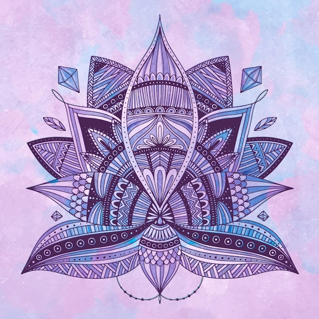 Watercolor mandala lotus flower drawing