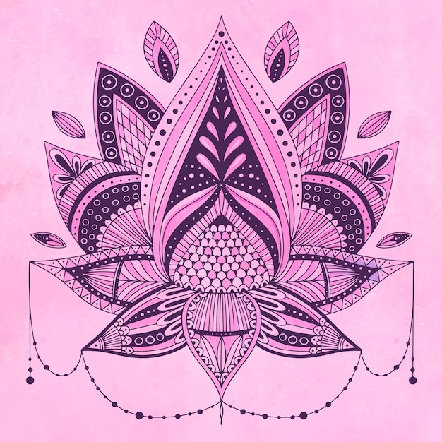 Watercolor mandala lotus flower drawing