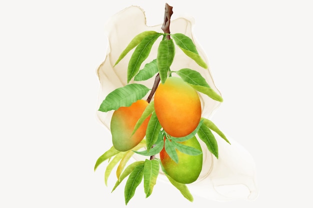 Free Vector watercolor mango branches and wreath design