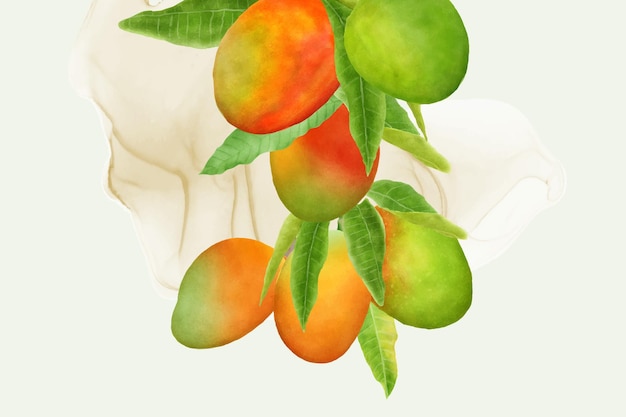 Free Vector watercolor mango branches and wreath design