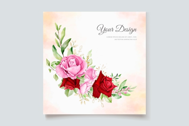 watercolor maroon and pink roses wedding card set