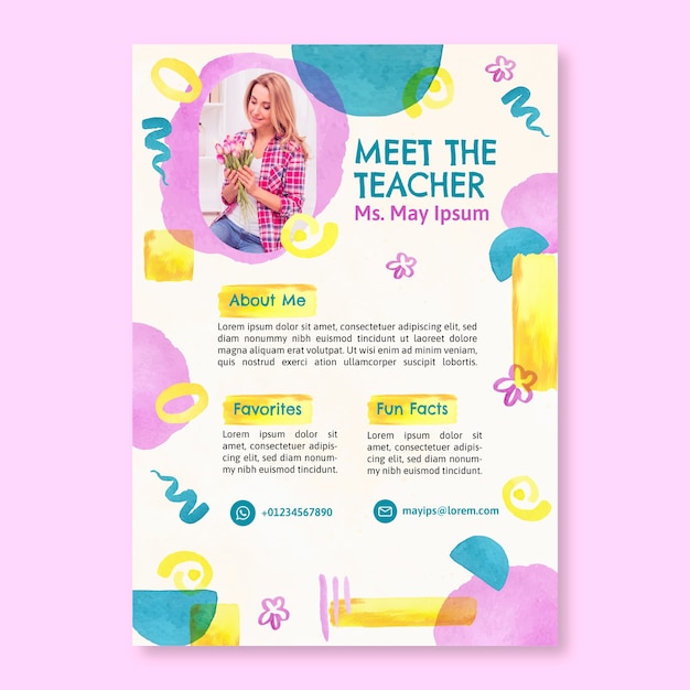 Free vector watercolor meet the teacher template design