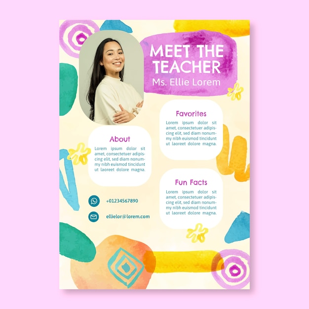 Watercolor meet the teacher template design