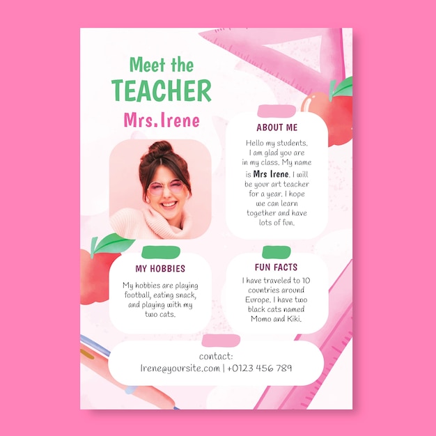 Watercolor meet the teacher template design