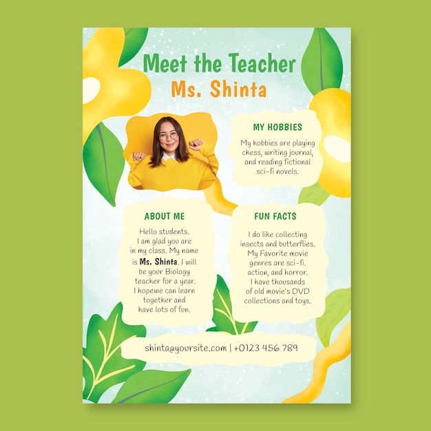 Watercolor meet the teacher template design