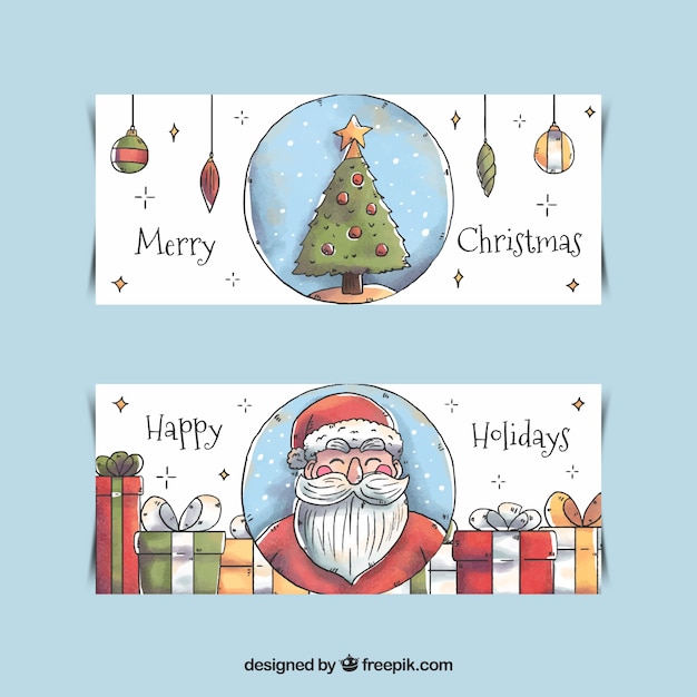 Free vector watercolor merry christmas banners