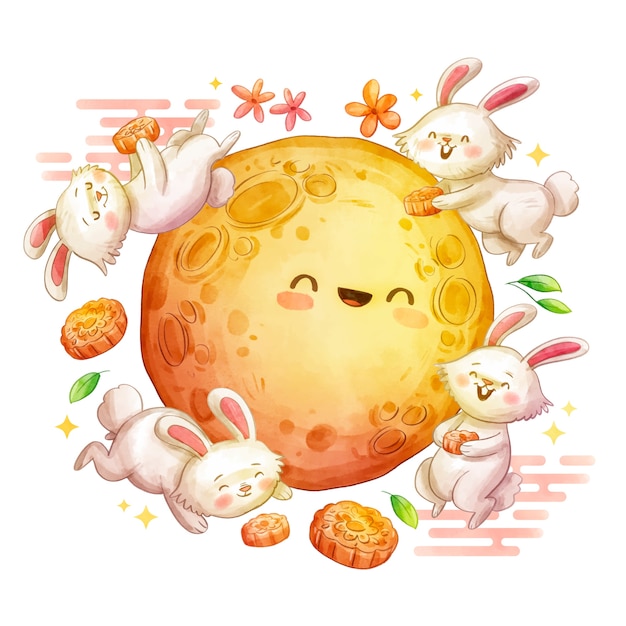 Watercolor mid-autumn festival illustration