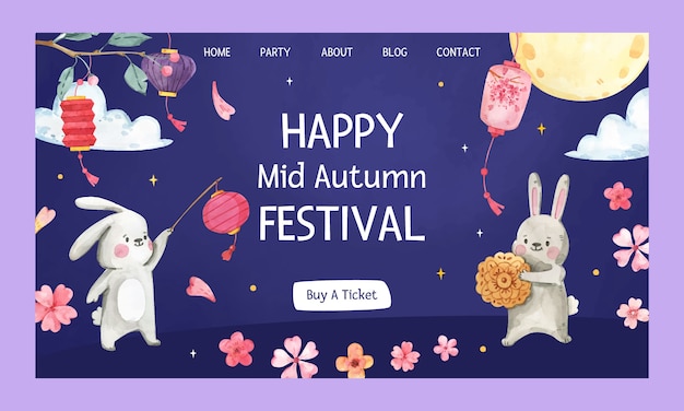 Watercolor mid-autumn festival landing page template