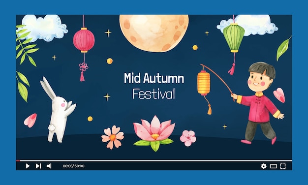 Watercolor mid-autumn festival youtube thumbnail