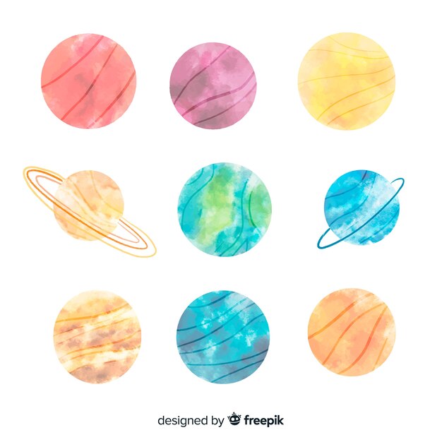 Free Vector watercolor milky way planet collection