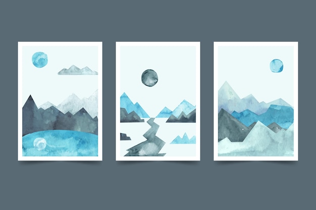 Free vector watercolor minimal landscape cover collection