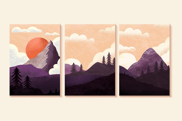 Free vector watercolor minimal landscape covers set