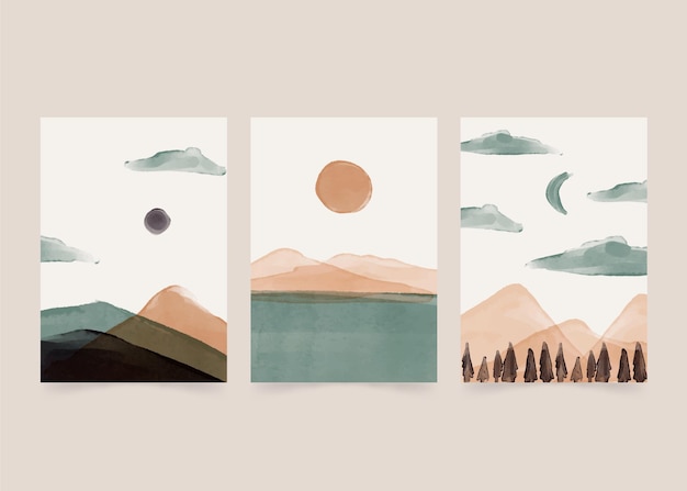 Free vector watercolor minimal landscape covers