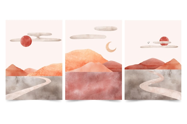 Free Vector watercolor minimal landscape covers