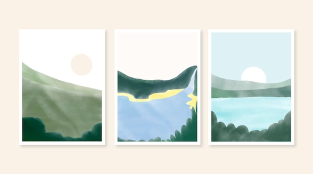 Free vector watercolor minimal landscape covers