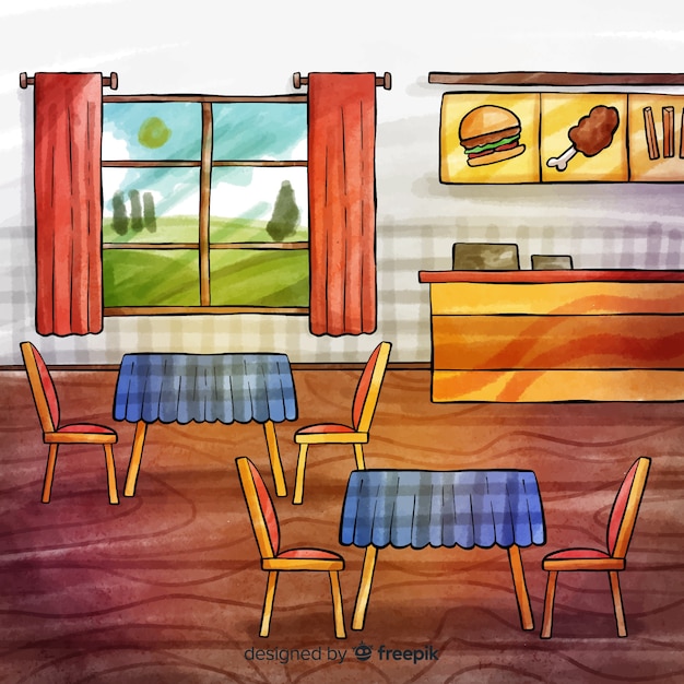 Free Vector watercolor modern restaurant interior