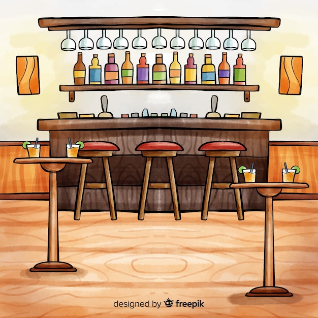 Free Vector watercolor modern restaurant interior