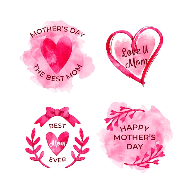 Free Vector watercolor mother's day label collection