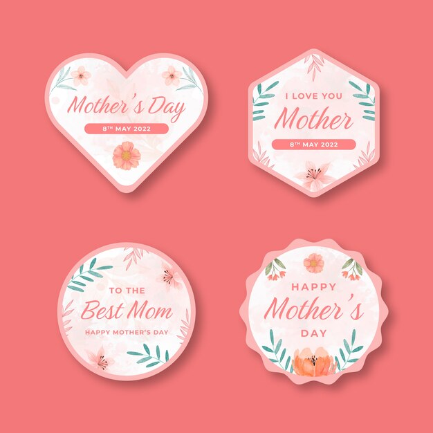 Watercolor mother's day labels collection