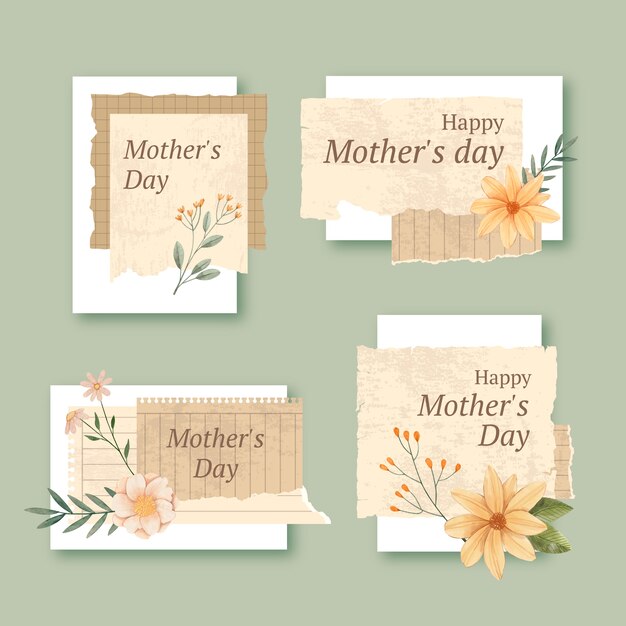 Watercolor mother's day labels collection