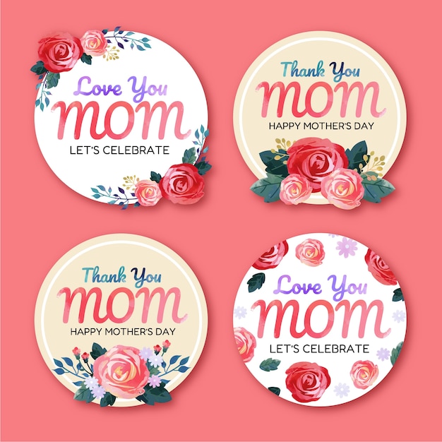 Watercolor mother's day labels collection