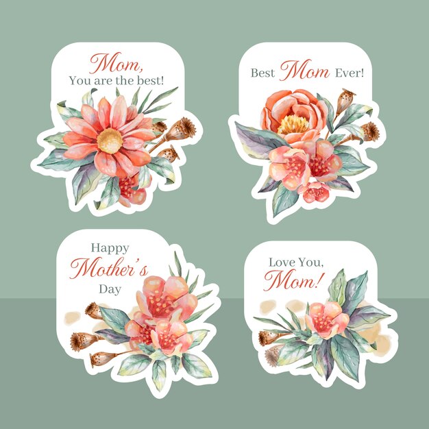 Watercolor mother's day labels collection