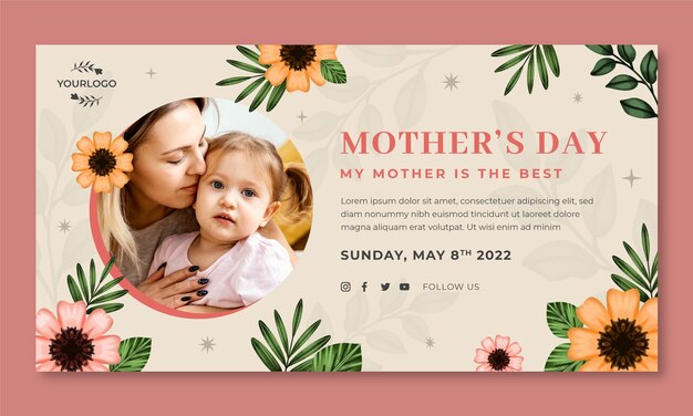 Watercolor mother's day social media promo template