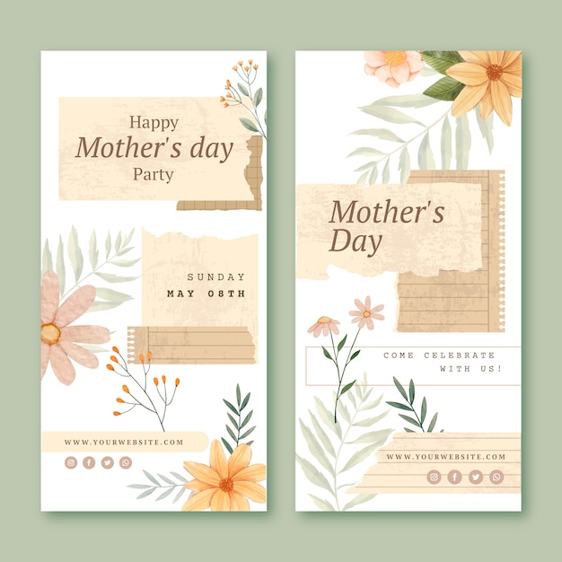 Watercolor mother's day vertical banners pack