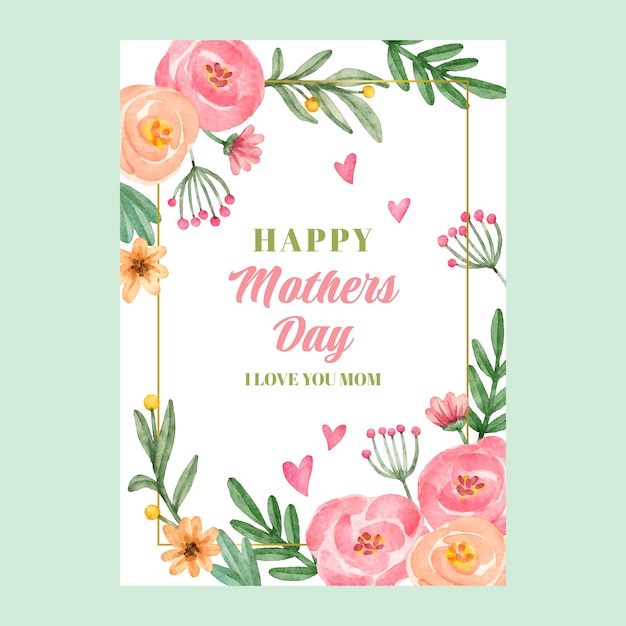 Watercolor mothers day greeting card template