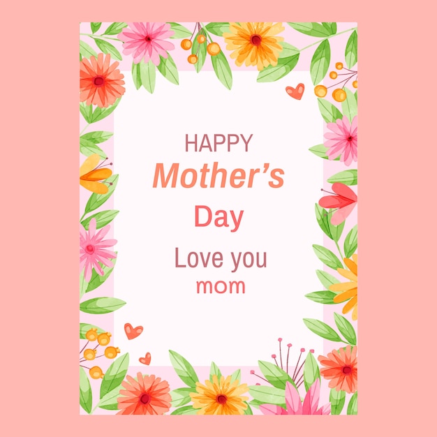 Watercolor mothers day greeting card template