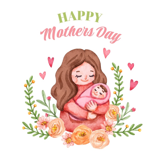 Watercolor mothers day illustration