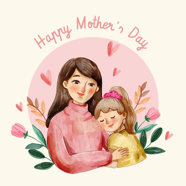 Watercolor mothers day illustration