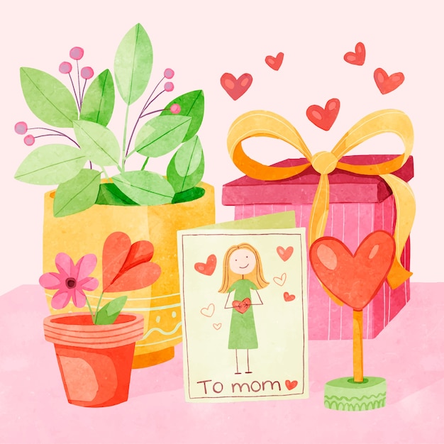 Watercolor mothers day illustration