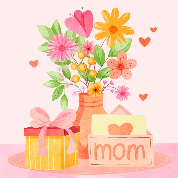 Watercolor mothers day illustration