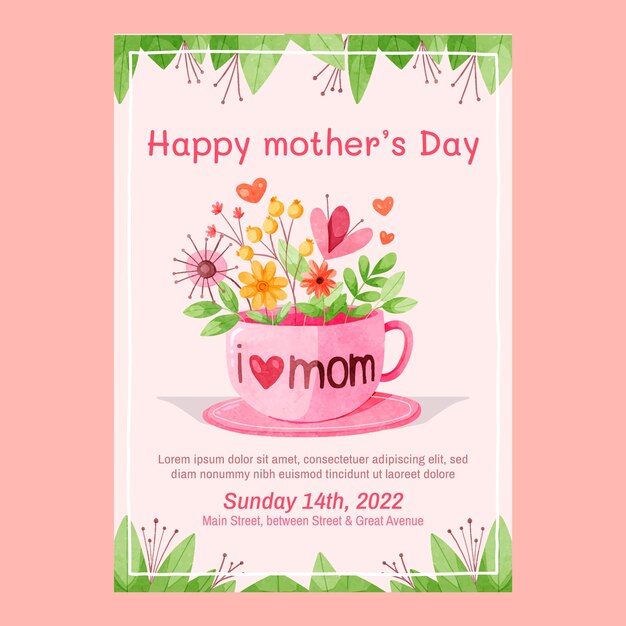 Watercolor mothers day vertical flyer template