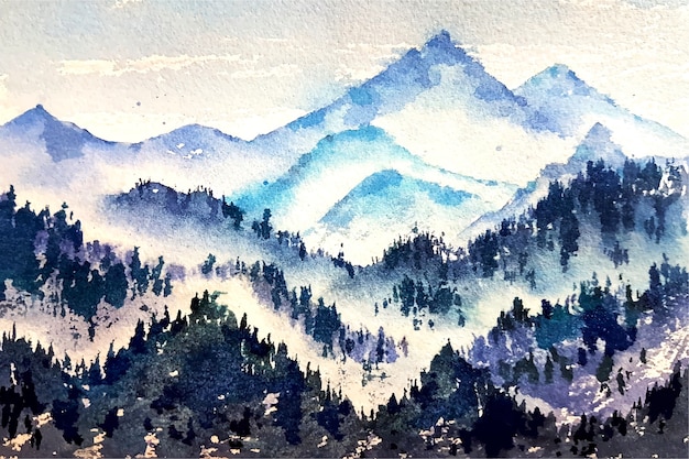 Watercolor mountain landscape