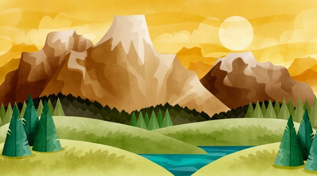 Watercolor mountain landscape