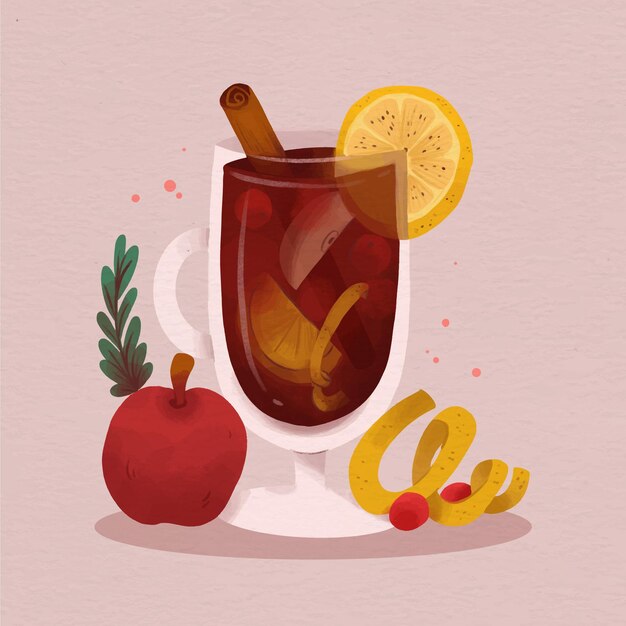 Watercolor mulled wine illustration