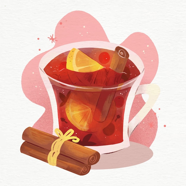 Watercolor mulled wine illustration