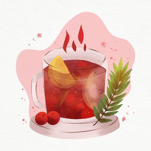 Watercolor mulled wine illustration