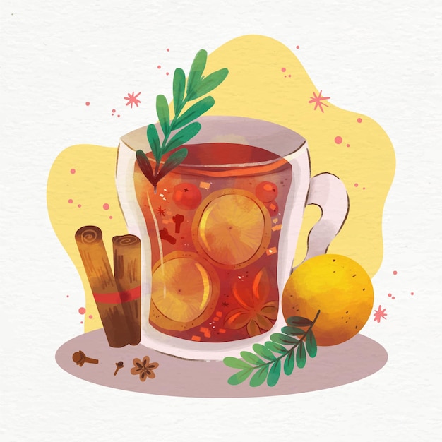 Free Vector watercolor mulled wine illustration