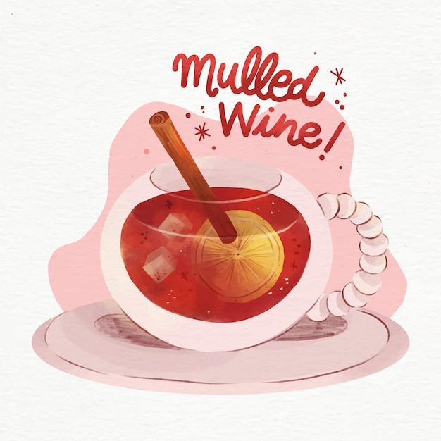 Watercolor mulled wine illustration